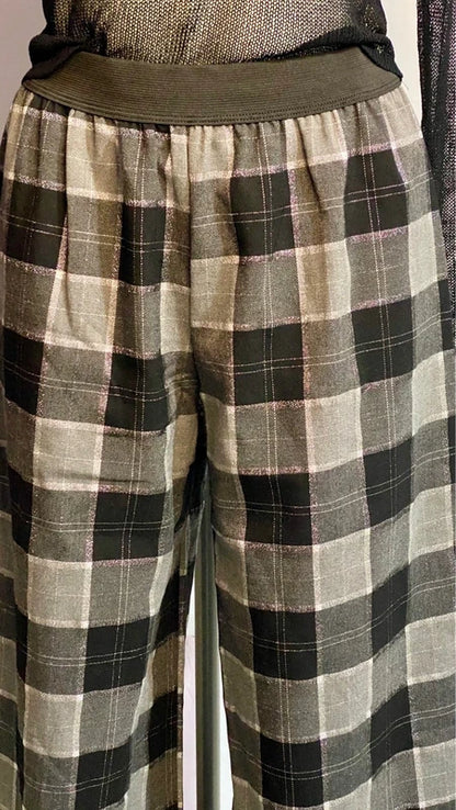 Pantalone a gamba ampia In Tartan glitterato