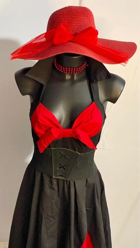 Abito Vintage Elegante anni 50' con corpetto nero e rosso Misure Nelle Foto