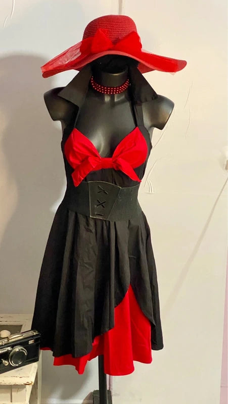 Abito Vintage Elegante anni 50' con corpetto nero e rosso Misure Nelle Foto