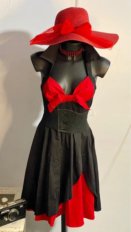 Abito Vintage Elegante anni 50' con corpetto nero e rosso Misure Nelle Foto