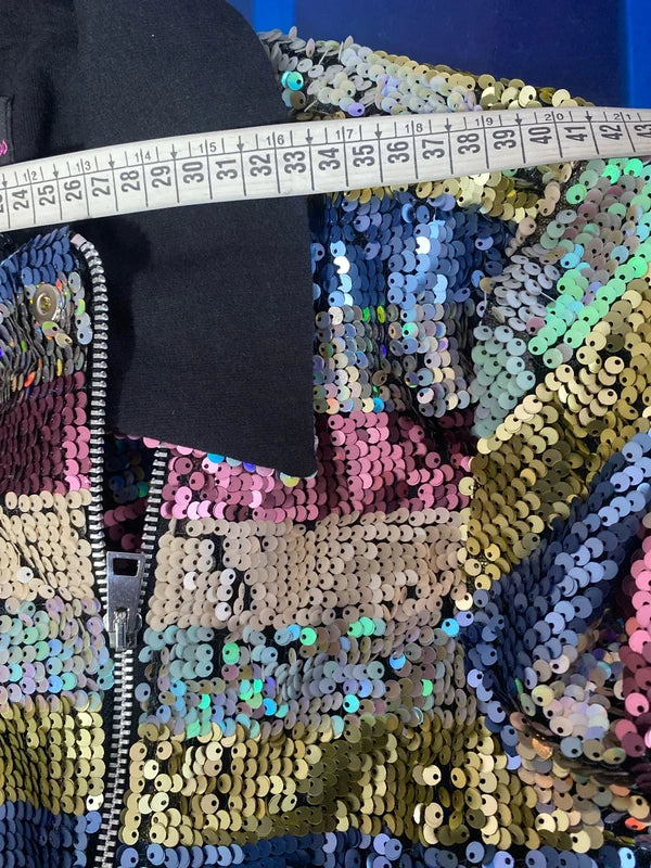 Chiodo Giacca Blazer Elegante Con Paillettes & Gonna Lunga In Tulle Misure nelle Foto