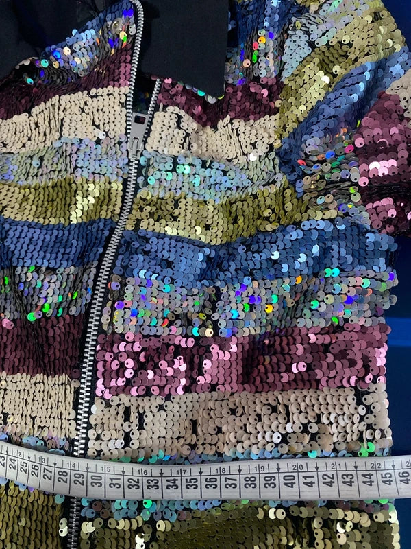 Chiodo Giacca Blazer Elegante Con Paillettes & Gonna Lunga In Tulle Misure nelle Foto