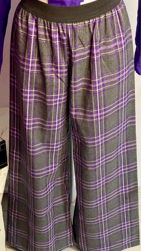 💜 Pantalone a gamba ampia glitterato In Tartan Camicia Top con Cravatta misure nelle foto💜