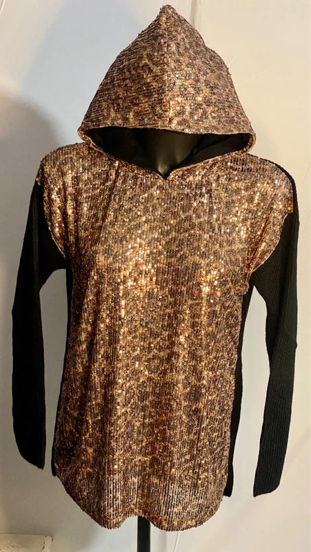 Felpa elegante con cappuccio con paillettes Over Curvy misure nelle foto