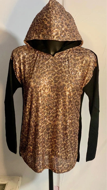 Felpa elegante con cappuccio con paillettes Over Curvy misure nelle foto