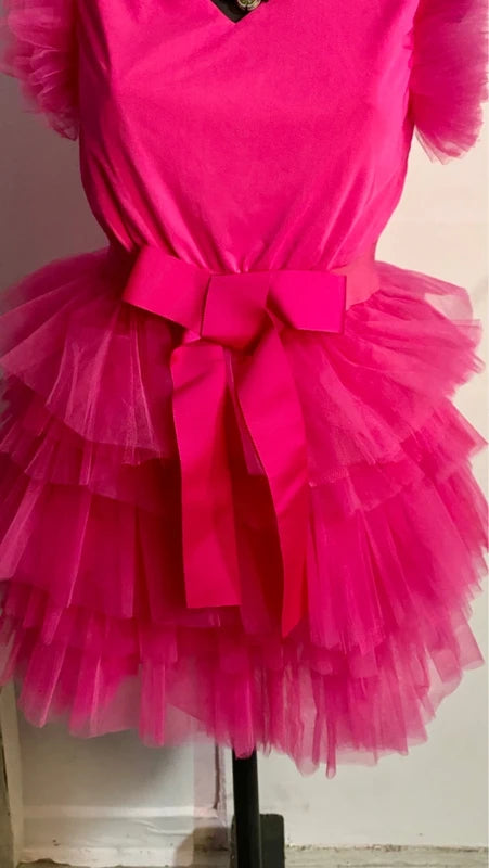 Abito in tulle fucsia con fiocco in vita dalla S alla 46