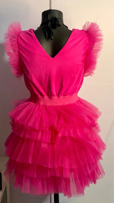 Abito in tulle fucsia con fiocco in vita dalla S alla 46
