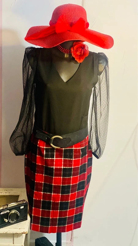 Completo elegante con Gonna in Tartan Top Misure Nelle foto👠
