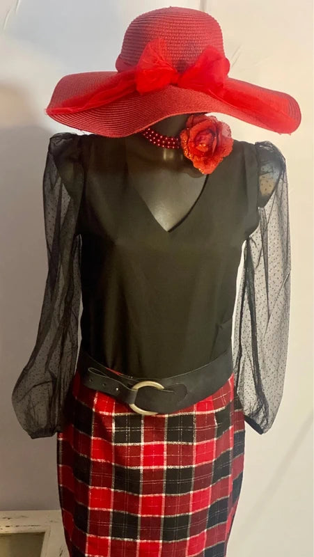 Completo elegante con Gonna in Tartan Top Misure Nelle foto👠