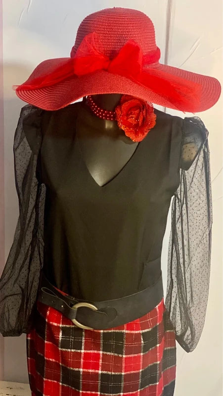 Completo elegante con Gonna in Tartan Top Misure Nelle foto👠
