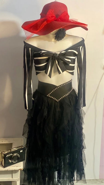 Gonna Lunga Cascata Di Pizzo Floreale E Tulle Top In Regalo