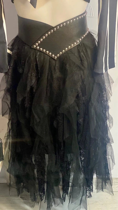 Gonna Lunga Cascata Di Pizzo Floreale E Tulle Top In Regalo