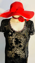 Favoloso Abito Vintage anni ‘80 con schizzi di velluto astratti e Paillettes Misure Nelle Foto