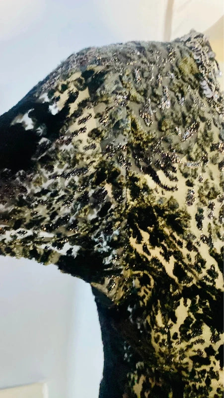 Favoloso Abito Vintage anni ‘80 con schizzi di velluto astratti e Paillettes Misure Nelle Foto