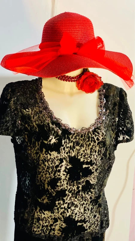 Favoloso Abito Vintage anni ‘80 con schizzi di velluto astratti e Paillettes Misure Nelle Foto