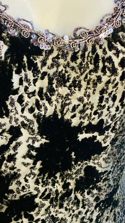 Favoloso Abito Vintage anni ‘80 con schizzi di velluto astratti e Paillettes Misure Nelle Foto