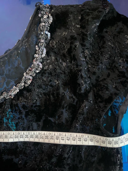 Favoloso Abito Vintage anni ‘80 con schizzi di velluto astratti e Paillettes Misure Nelle Foto