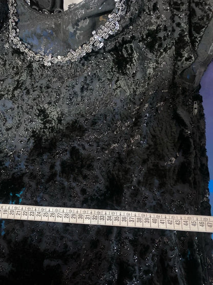 Favoloso Abito Vintage anni ‘80 con schizzi di velluto astratti e Paillettes Misure Nelle Foto