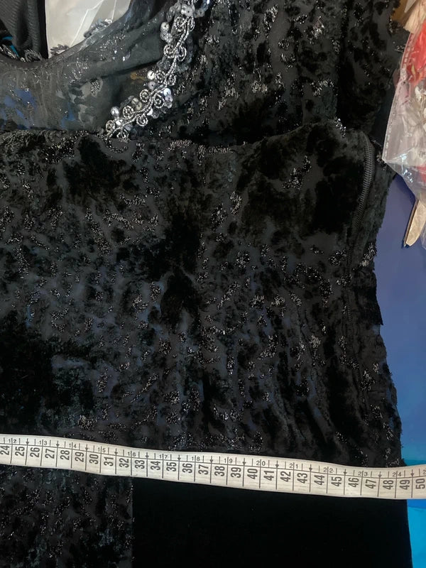 Favoloso Abito Vintage anni ‘80 con schizzi di velluto astratti e Paillettes Misure Nelle Foto