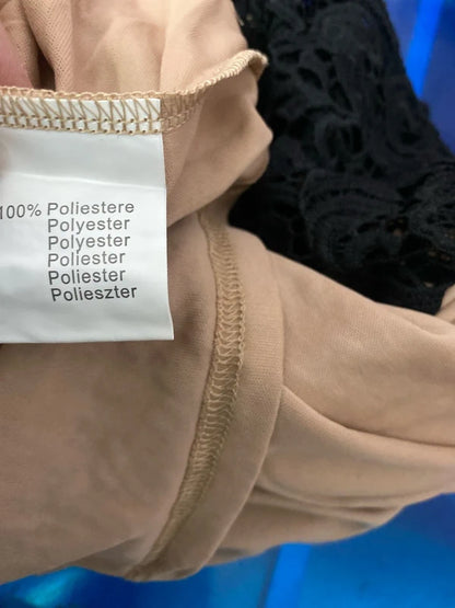 Abito Elegante midi in pizzo nero con Voilant Misure Nelle Foto
