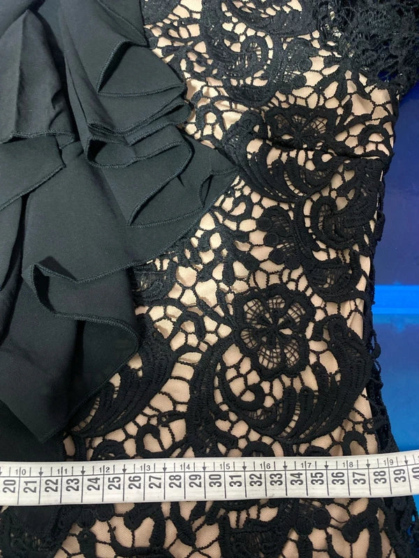Abito Elegante midi in pizzo nero con Voilant Misure Nelle Foto