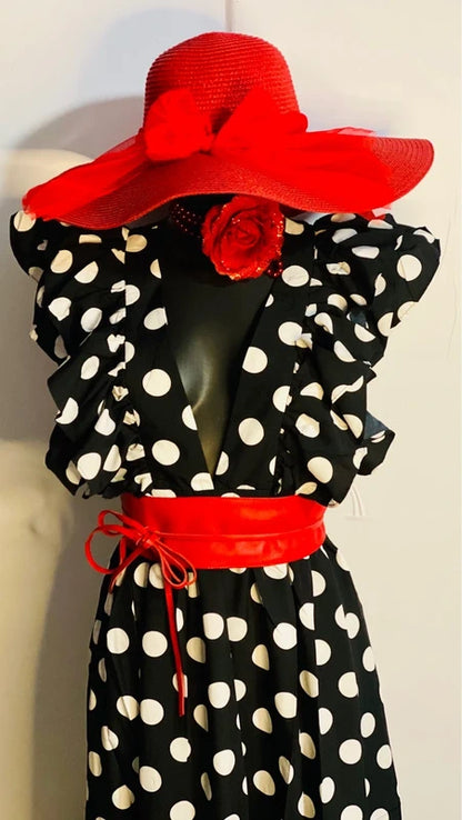 Favoloso Abito lungo a pois bianco e nero con balze Misure Nelle Foto