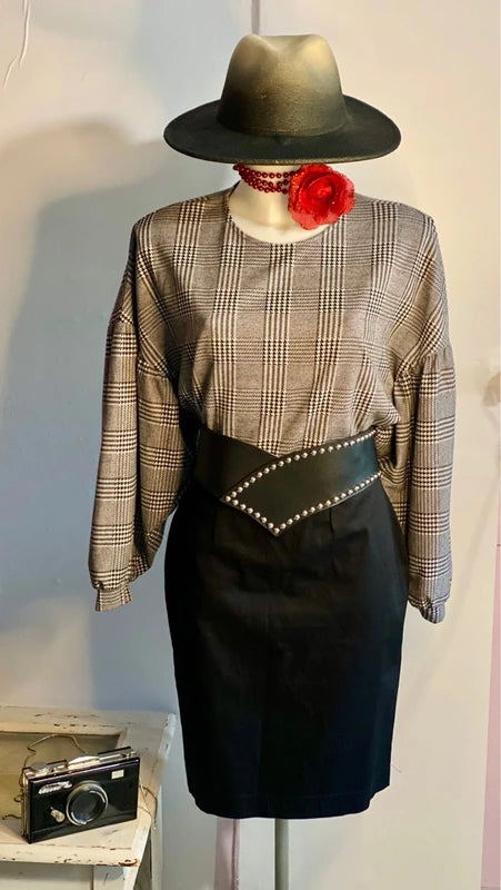 Top Casacca Oversize a scacchi Gonna A Tubino Misure Nelle Foto