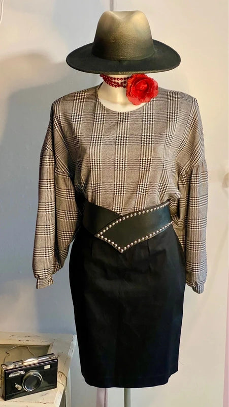 Top Casacca Oversize a scacchi Gonna A Tubino Misure Nelle Foto