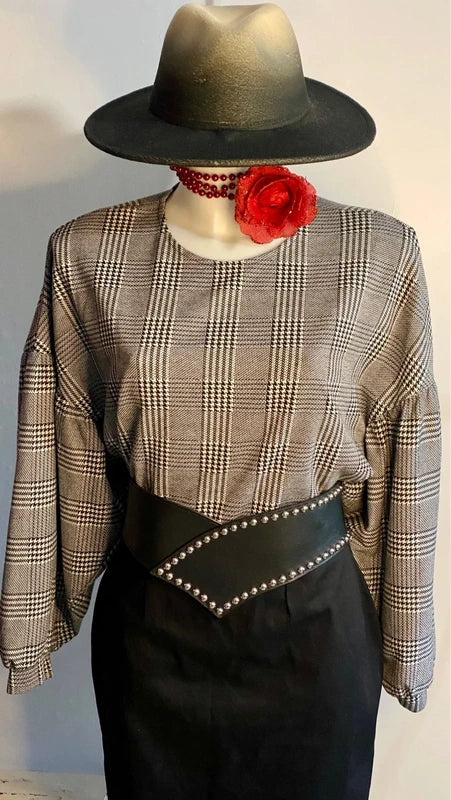 Top Casacca Oversize a scacchi Gonna A Tubino Misure Nelle Foto