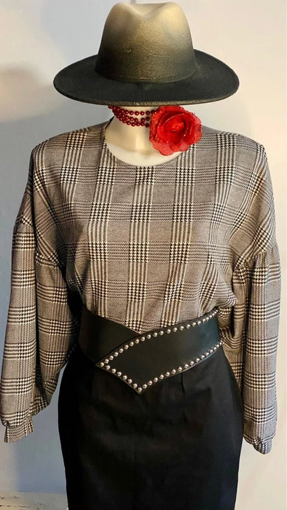 Top Casacca Oversize a scacchi Gonna A Tubino Misure Nelle Foto