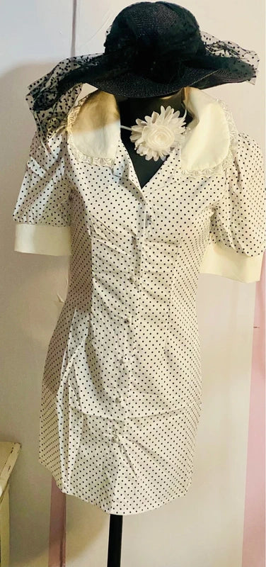 Mini abito stile Vintage con collo ampio in pizzo Misure Nelle Foto