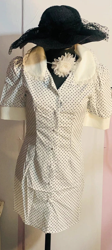 Mini abito stile Vintage con collo ampio in pizzo Misure Nelle Foto