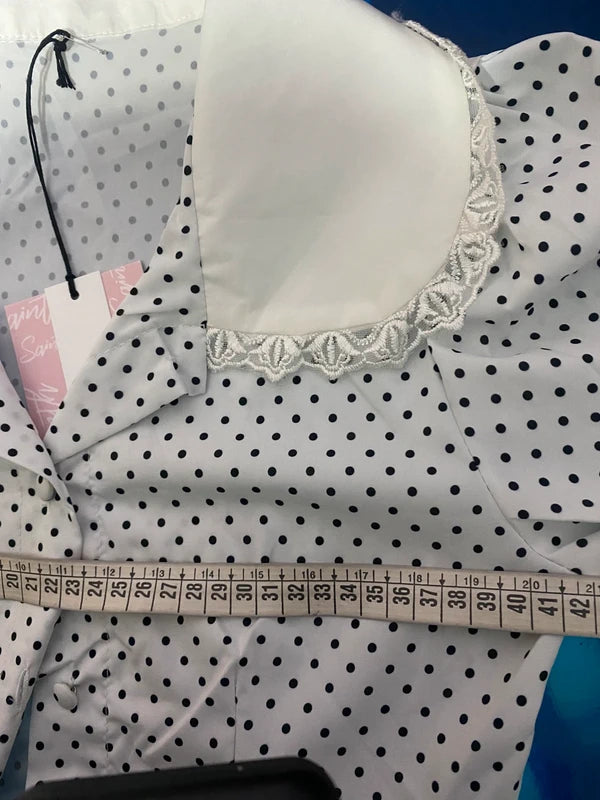 Mini abito stile Vintage con collo ampio in pizzo Misure Nelle Foto