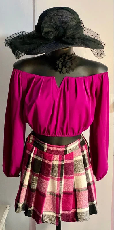 Bellissima minigonna gonna In Tartan & Top Misure Nelle Foto