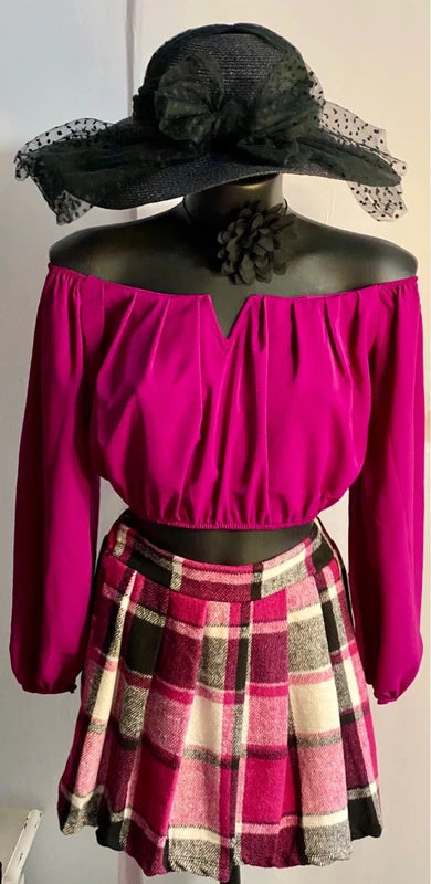 Bellissima minigonna gonna In Tartan & Top Misure Nelle Foto