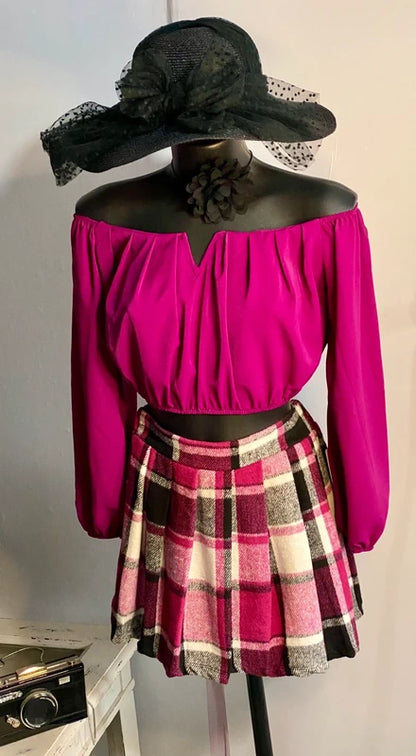 Bellissima minigonna gonna In Tartan & Top Misure Nelle Foto