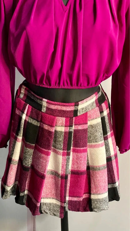 Bellissima minigonna gonna In Tartan & Top Misure Nelle Foto