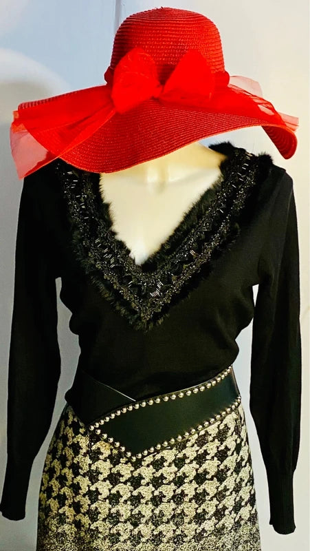 Maglia elegante in lana Vergine Cashmere & Gonna in Lana Misure Nelle Foto