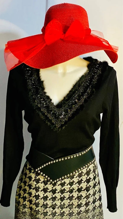 Maglia elegante in lana Vergine Cashmere & Gonna in Lana Misure Nelle Foto