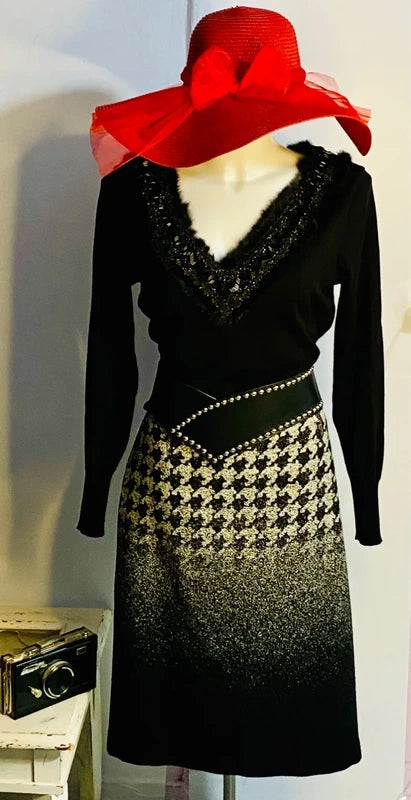 Maglia elegante in lana Vergine Cashmere & Gonna in Lana Misure Nelle Foto