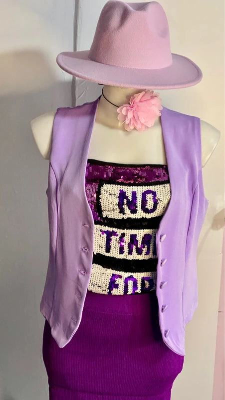 Top con Paillettes Elegante Paris Hilton Gilet & Gonna Misure in Foto