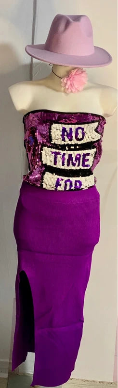 Top con Paillettes Elegante Paris Hilton Gilet & Gonna Misure in Foto