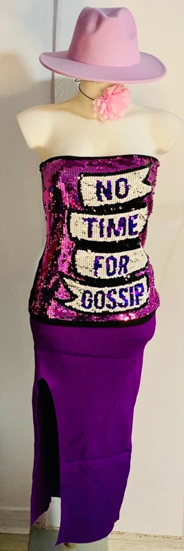 Top con Paillettes Elegante Paris Hilton Gilet & Gonna Misure in Foto