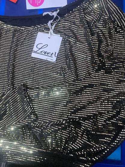 Blusa Effetto Metallico Con Paillettes & Gonna Lunga Pizzo e Tulle