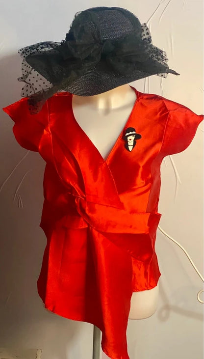 Top Blusa Elegante In Raso Con Spilla con Donna Misure in Foto