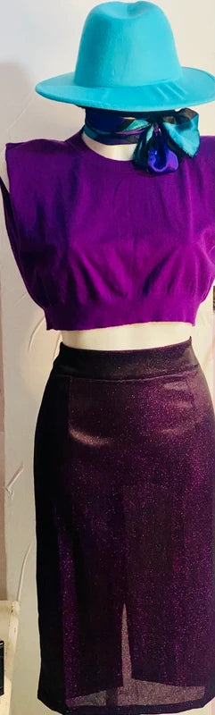 Gonna a Tubino Longuette Glitterata &Top Foulard in Regalo Misure In Foto