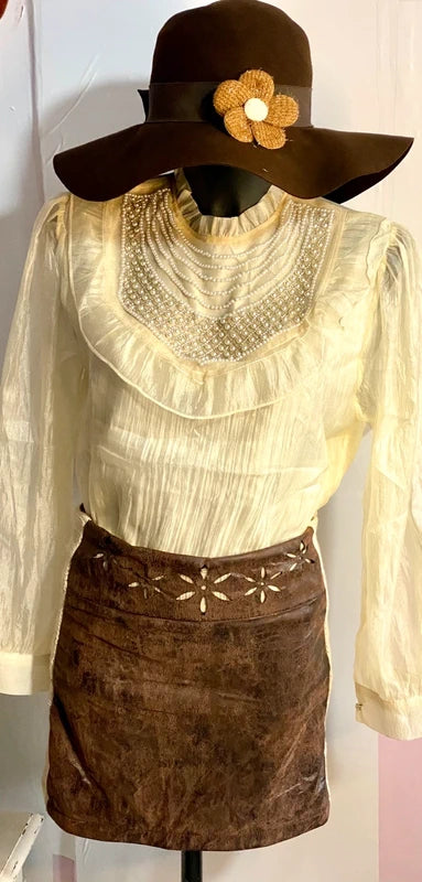 Blusa In Organza Con Perle & Gonna Misure in Foto