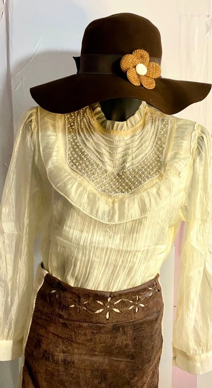 Blusa In Organza Con Perle & Gonna Misure in Foto