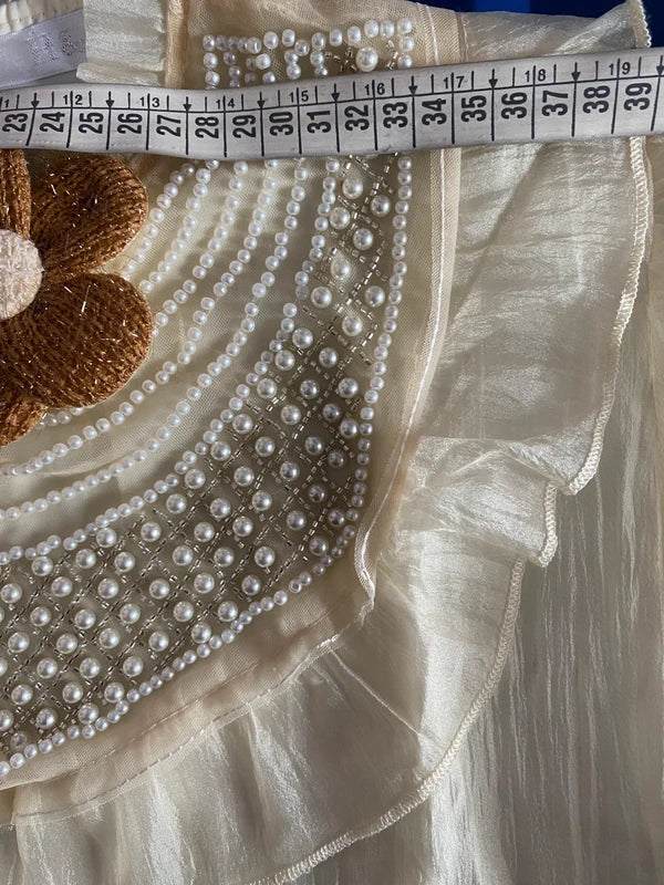 Blusa In Organza Con Perle & Gonna Misure in Foto