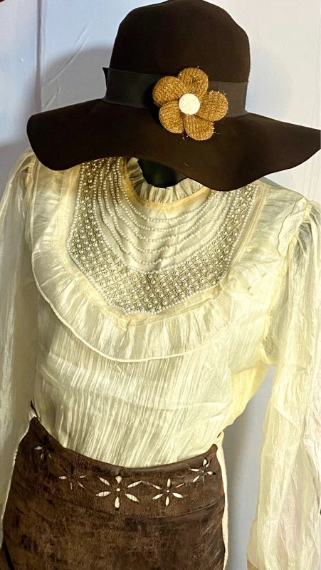 Blusa In Organza Con Perle & Gonna Misure in Foto